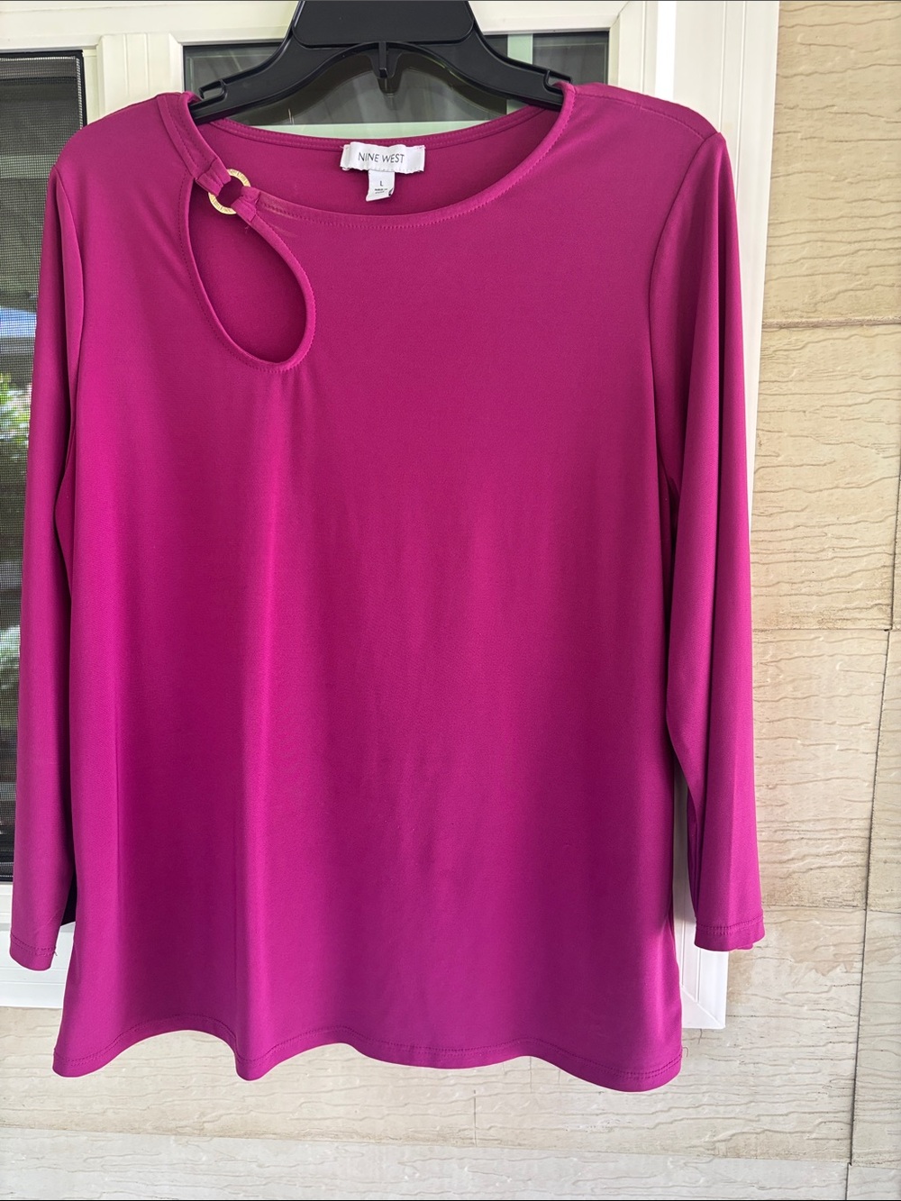 Nine West Magenta Long-Sleeve Top with Ring Cutout